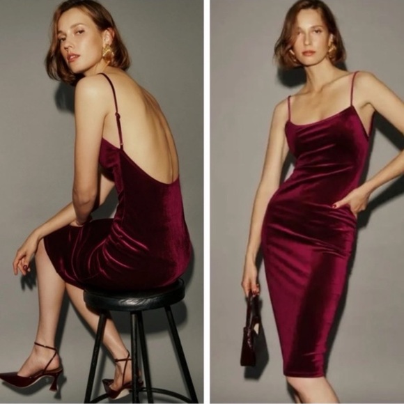 Reformation Merel Chianti Velvet Dress Stretch Size XL - Picture 3 of 16